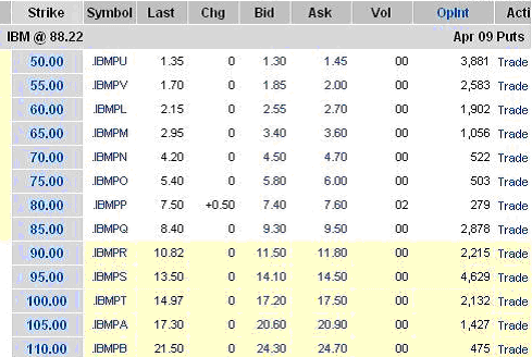 A Sample Option Chain for IBM