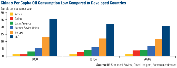 China's Per Capita Oil Consumption Low Compared to Developed Countries