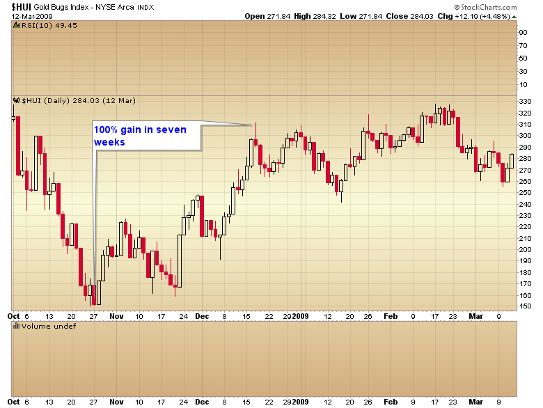 HUI Gold Bugs Index 2009 Daily Chart