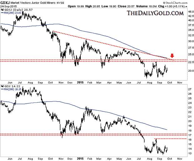 Market Vectors Gold Miners and Market Vectors Junior Gold Miners Daily Charts