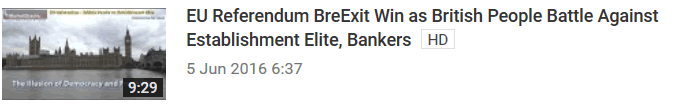 EU Referendum BreExit Win as British People Battle Against Establishment Elite, Bankers