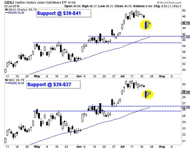 VanEck Vectors Gold Miners and Junior Gold Miners Daily Charts