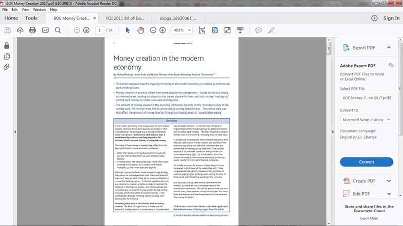 BOE Money creation front page original