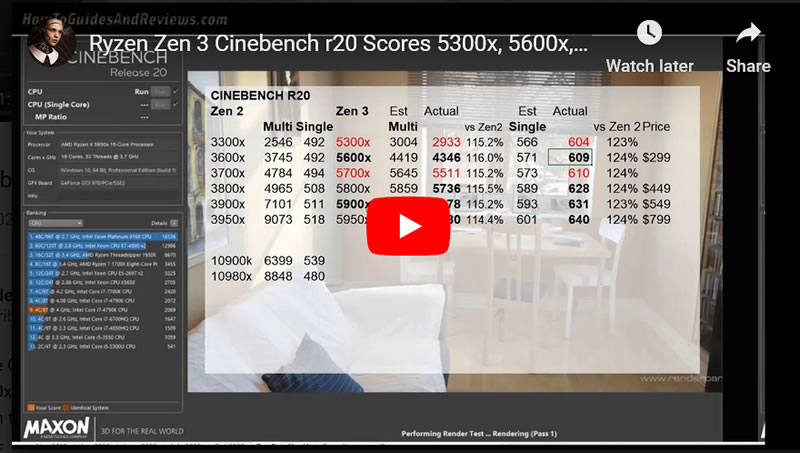 AMD Ryzen Zen 3 Cinebench r20 Scores 5300x, 5600x, 5700x, 5800x 5900x, 5950x, Best Value for Money CPU