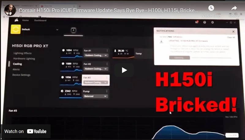 Corsair H150i Pro iCUE Firmware Update Says Bye Bye - H100i, H115i, Bricked Jet Engine Fans Fix