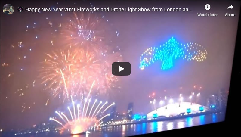 Happy New Year 2021 Fireworks and Drone Light Show from London and Sheffied