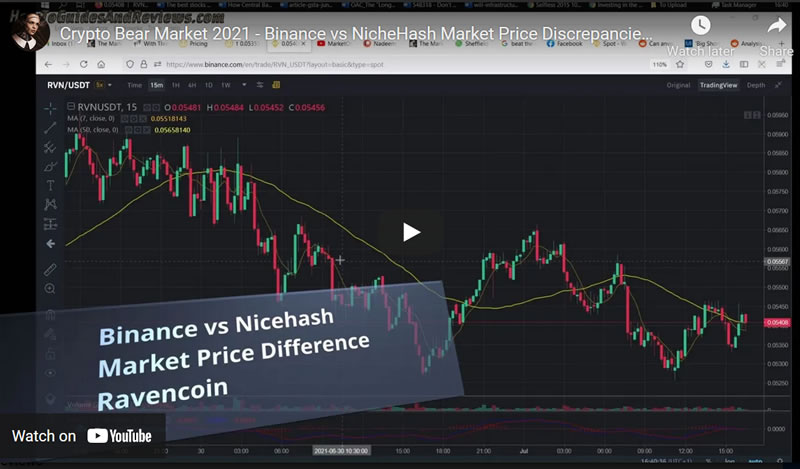 Crypto Bear Market 2021 - Binance vs NicheHash Market Price Discrepancies - Ravencoin Example