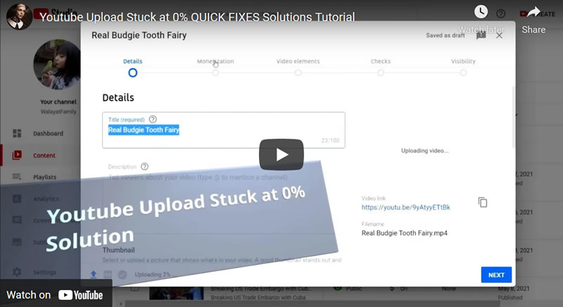 Youtube Upload Stuck at 0% QUICK FIXES Solutions Tutorial