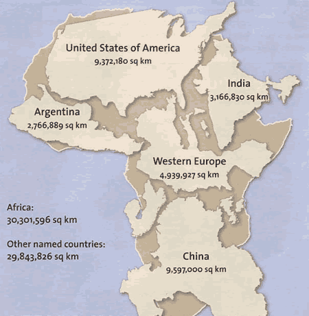 Size of Africa compared to countries