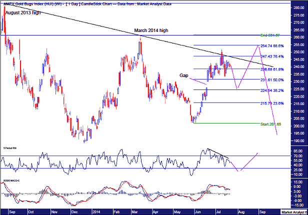 HUI Gold Bugs Index Daily Chart