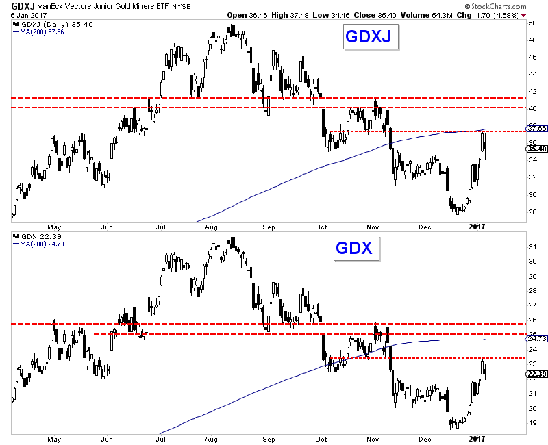 VanEck Vectors Gold Miners and Junior Gold Miners Daily Charts
