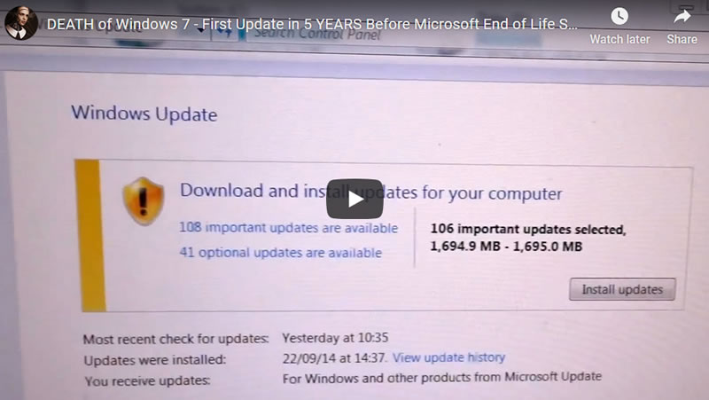 Windows 7 Last Chance to Update Before Microsoft End of Life Support 14th Jan 2020