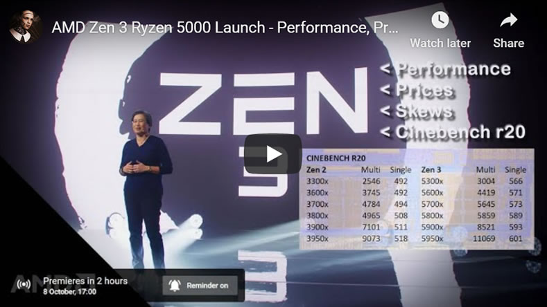 AMD Zen 3 Ryzen 5000 Launch - Performance, Prices Skews, Cinebench r20 Scores, 5800x, 5900x, 5950x