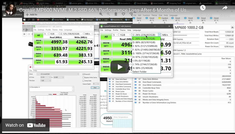 Corsair MP600 NVME M.2 SSD 66% Performance Loss After 6 Months of Use - Benchmark Tests 