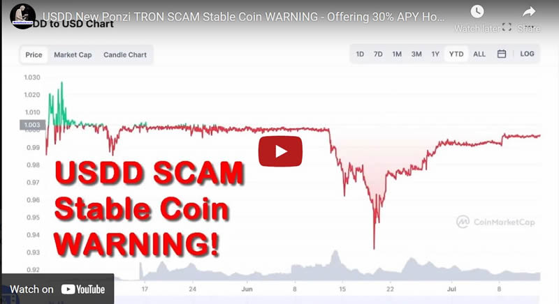 USDD New Ponzi TRON SCAM Stable Coin WARNING - Offering 30% APY Hook to Crypto Suckers